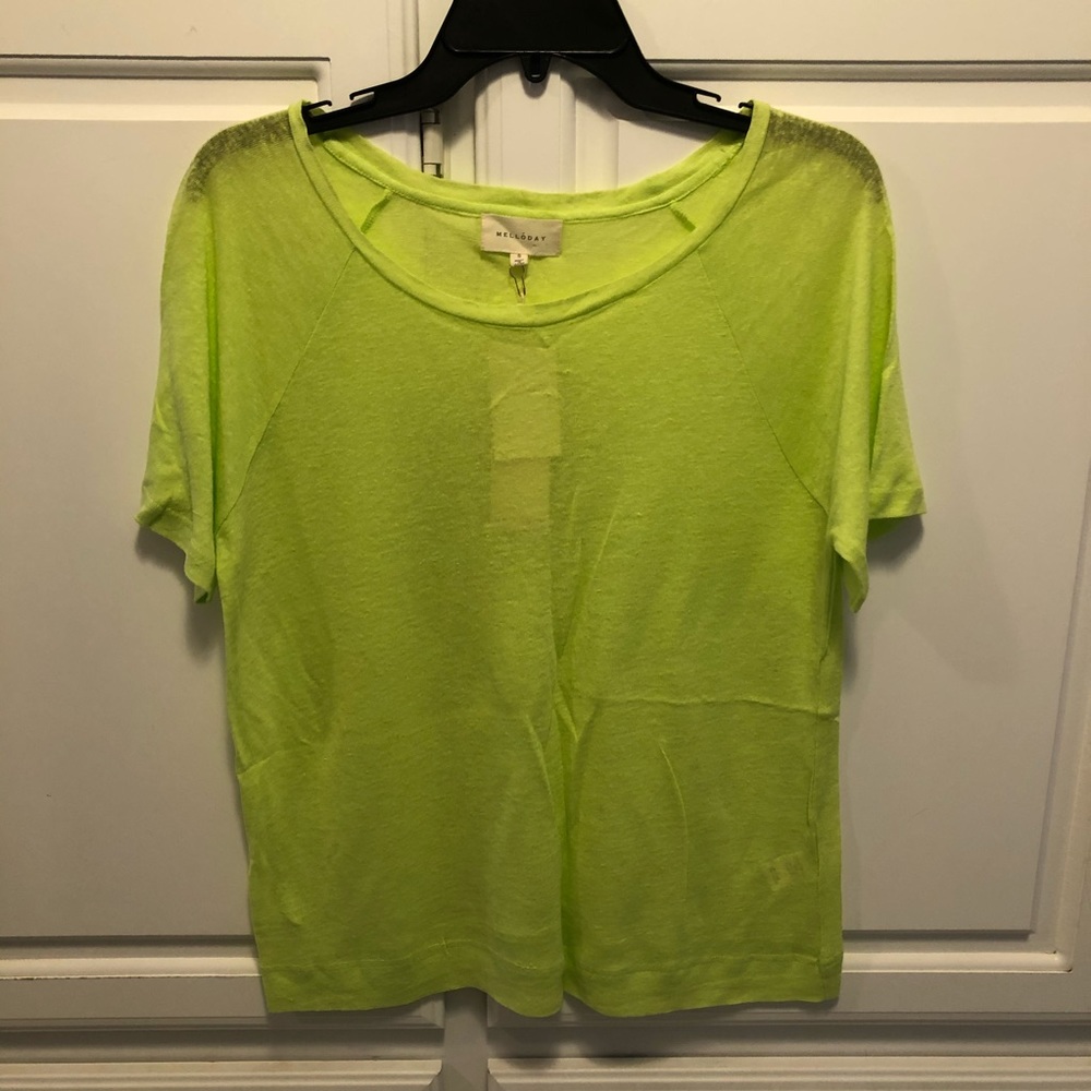 Melloday Green Semi-Sheer Linen Short Sleeve Lightweight Top NWT Women’s Size S